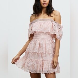 Brand New Self Portrait Blush 3D Flower Off the Shoulder Mini Dress, US4 (NWOT)